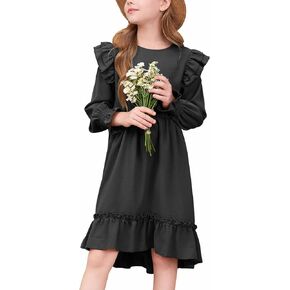 Teen Girls Double Ruffle Sleeve Dresses Fall High Low Hem Kids Outfits 6-15 Years
