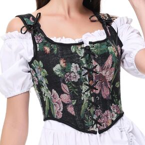 Vintage Floral Embroidered Camisole, Corset Vest Top for Women, Black