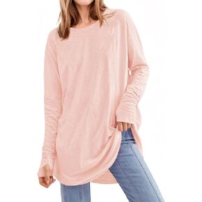 Poetsky Women's Long Sleeve Tunic Tops with Thumb Holes Casual Crew Neck Basic Loose T Shirts