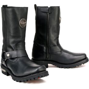 Milwaukee Leather MBL9360 Women's Black Leather 11-Inch Classic Harness Square Toe Motorcycle Boots