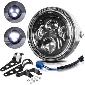 7" inch LED Motorcycle Headlight Round With Housing Bucket Hi/Low Beam LED Headlamp Assem with Mounting Bracket fit 1.37" to 1.69" Fork Tube Motorcycle for H-arley Yamaha Honda Suzuki Kawasaki