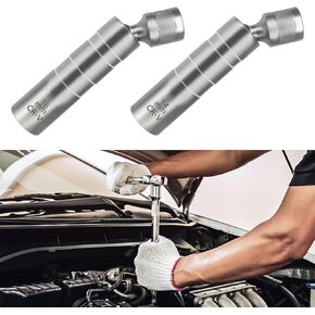 Spark Plug Socket 14mm&16mm Magnetic Swivel Thin Wall Spark Plug Socket Set 3/8 Inch Drive 12-Point Standard 360-Degree Rotation Spark Plug Removal Tool