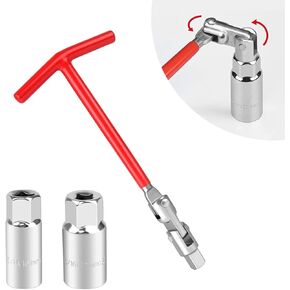 Pack-3 Car Spark Plug Socket, Labor-saving Disassembly Tool with 5/8" and 13/16" Wrench, T-shaped Non-slip Handle Universal Head Structure Spark Plug Wrench, Universal for Cars (Red & Silver)