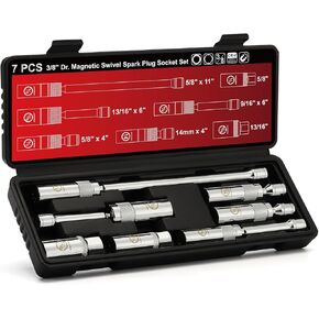 AIRTOON 7-Piece 3/8 Inch Drive Magnetic Swivel Spark Plug Socket Set, Includes 9/16-inch, 5/8-inch, 13/16-inch, 14mm, Enhanced Magnetic Design with Thin Wall Socket, Cr-v Steel, 6-Point &12-Point