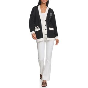 KARL LAGERFELD Women's Varsity Logo Cardigan with Patches