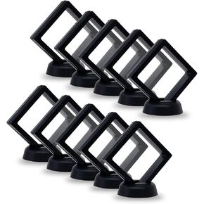 10Pcs Coin Holder Challenge Coin Display Stand, Black 3D Floating Display Case for AA Coin Medallions Jewelry Rock Gem Arrowhead Collecting and Display (3.5×3.5×0.8 inches)