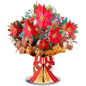 Paper Love HugePop Christmas Joyous Bouquet 3D بطاقة عيد الميلاد المنبثقة، مع باقة ورقية قابلة للفصل، هدية لعيد الميلاد أو العطلات، جميع المناسبات - بطاقة ضخمة مقاس 10 بوصة × 14 بوصة