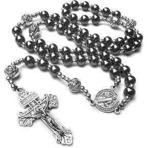 Hematite rosary beads catholic for women and men,Catholic baptism gifts for boys,Rosary for first communion boys or girl