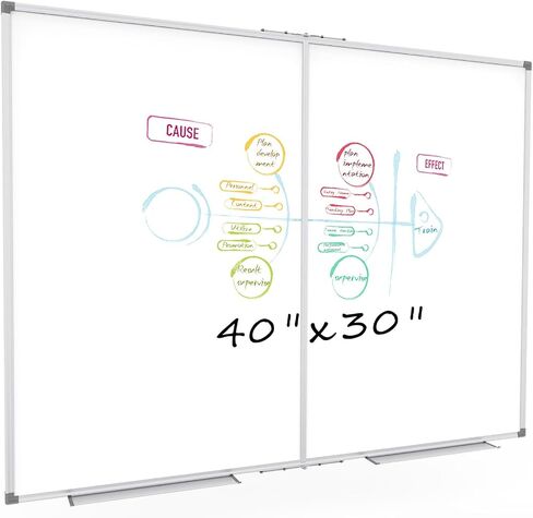 White Board Dry Erase Board, 40 x 30 inch Whiteboard for Wall Foldable, Wall Mounted Magnetic Board with 2 Marker Trays for Office Home & School in Saudi Arabia