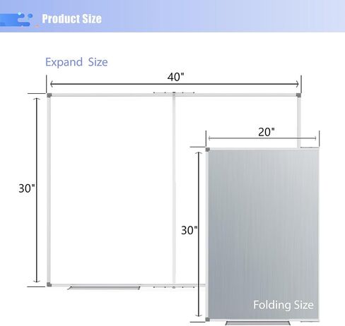 White Board Dry Erase Board, 40 x 30 inch Whiteboard for Wall Foldable, Wall Mounted Magnetic Board with 2 Marker Trays for Office Home & School in Saudi Arabia