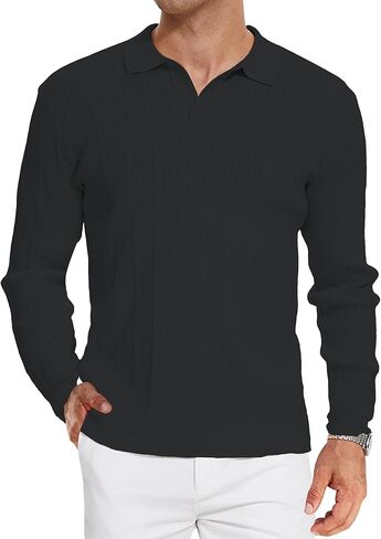 Sweaters for Men Long Sleeve Polo Shirts Knit V-Neck Golf Polo Shirts in Saudi Arabia