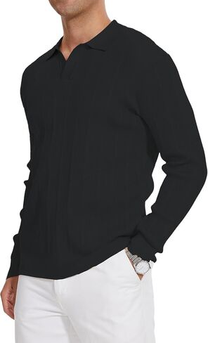Sweaters for Men Long Sleeve Polo Shirts Knit V-Neck Golf Polo Shirts in Saudi Arabia