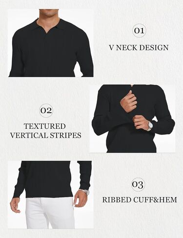 Sweaters for Men Long Sleeve Polo Shirts Knit V-Neck Golf Polo Shirts in Saudi Arabia