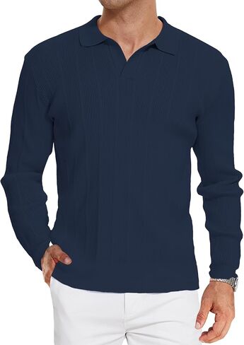 Sweaters for Men Long Sleeve Polo Shirts Knit V-Neck Golf Polo Shirts in Saudi Arabia