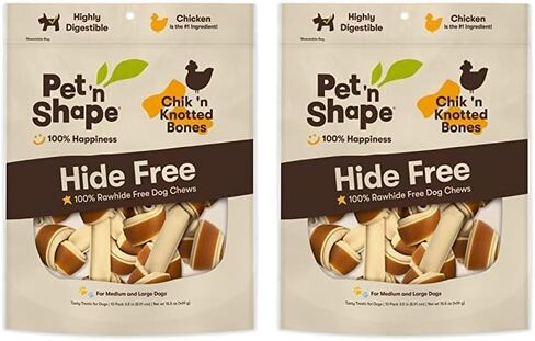 Pet 'n Shape Hide Free Chik 'n Knot Bones، 6 عدد 9.28 أونصة - علاجات للكلاب خالية من الجلود الخام - علاج بديل للمضغ بدون إخفاء لجميع مراحل الحياة in Kuwait