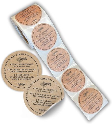 Stovetop Potpourri Instruction Label | 250 pc Roll 2" Circle Label Brown Boho Kraft Paper Design for Christmas Holiday Package of Stove Top Simmer Home Scent Use with Glass Saucepan Steamer Pot in Saudi Arabia