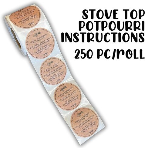 Stovetop Potpourri Instruction Label | 250 pc Roll 2" Circle Label Brown Boho Kraft Paper Design for Christmas Holiday Package of Stove Top Simmer Home Scent Use with Glass Saucepan Steamer Pot in Saudi Arabia