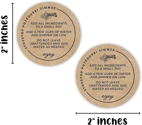 Stovetop Potpourri Instruction Label | 250 pc Roll 2" Circle Label Brown Boho Kraft Paper Design for Christmas Holiday Package of Stove Top Simmer Home Scent Use with Glass Saucepan Steamer Pot in Saudi Arabia