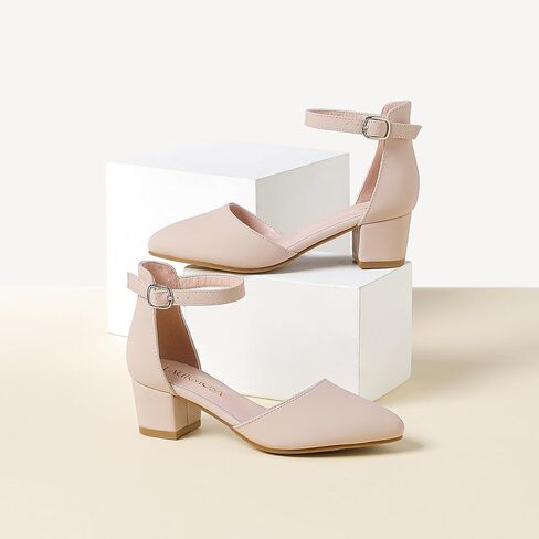 Girls Sandals Closed Toe High Heels Formal Dress Shoes Ankle Strap Pointed Toe Heeled for Little Big Kids in Wedding Party Comfortable Thick Heels Block Chunky Pump Shoes in Kuwait