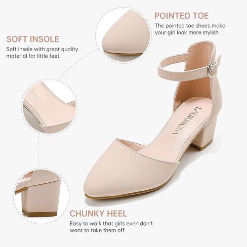 Girls Sandals Closed Toe High Heels Formal Dress Shoes Ankle Strap Pointed Toe Heeled for Little Big Kids in Wedding Party Comfortable Thick Heels Block Chunky Pump Shoes in Kuwait