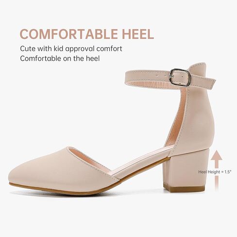 Girls Sandals Closed Toe High Heels Formal Dress Shoes Ankle Strap Pointed Toe Heeled for Little Big Kids in Wedding Party Comfortable Thick Heels Block Chunky Pump Shoes in Kuwait