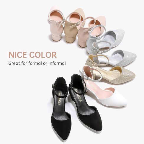Girls Sandals Closed Toe High Heels Formal Dress Shoes Ankle Strap Pointed Toe Heeled for Little Big Kids in Wedding Party Comfortable Thick Heels Block Chunky Pump Shoes in Kuwait