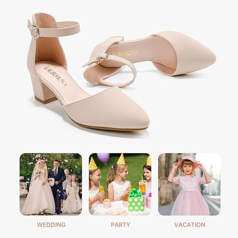 Girls Sandals Closed Toe High Heels Formal Dress Shoes Ankle Strap Pointed Toe Heeled for Little Big Kids in Wedding Party Comfortable Thick Heels Block Chunky Pump Shoes in Kuwait