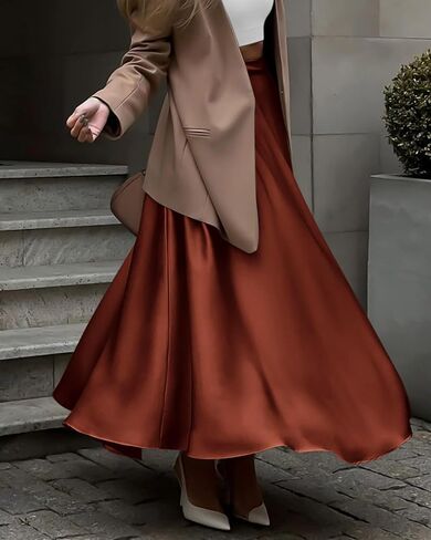 BTFBM Women's Satin High Waist Skirts 2024 Summer Fall Outfits Elegant Cocktail Party Flowy A-Line Maxi Skirt in Saudi Arabia