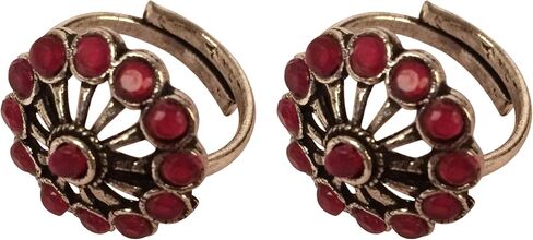 By Touchstone Indian Bollywood Beautiful Handcrafted Floral Workmanship Faux Ruby Ethnic Wearing Designer Jewelry Adjustable Toe Rings In Oxidized Silver Tone For Women. in Saudi Arabia