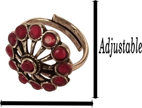 By Touchstone Indian Bollywood Beautiful Handcrafted Floral Workmanship Faux Ruby Ethnic Wearing Designer Jewelry Adjustable Toe Rings In Oxidized Silver Tone For Women. in Saudi Arabia