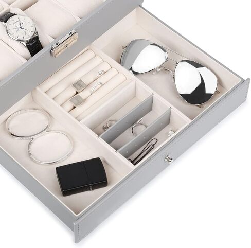 صندوق ساعة JS NOVA JUNS مكون من 12 علبة عرض مجوهرات للرجال مع قفل ومفاتيح، أزرق ملكي in Kuwait