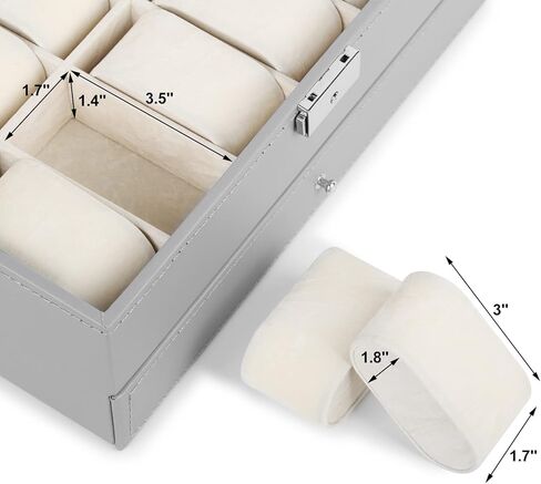 صندوق ساعة JS NOVA JUNS مكون من 12 علبة عرض مجوهرات للرجال مع قفل ومفاتيح، أزرق ملكي in Kuwait