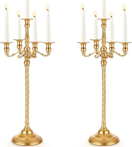 Suclain 2 Pcs 35 Inch Tall Candelabra 5 Arm Gold Candelabra Wedding Candelabras Centerpieces Vintage Floor Standing Candle Holders for Home Living Room Dining Table Party Event Ceremony Decoration in Saudi Arabia