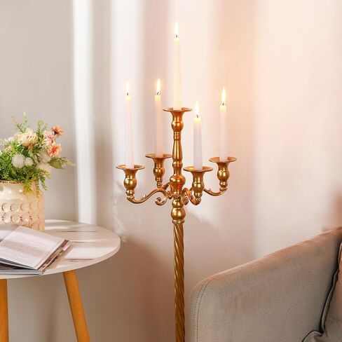 Suclain 2 Pcs 35 Inch Tall Candelabra 5 Arm Gold Candelabra Wedding Candelabras Centerpieces Vintage Floor Standing Candle Holders for Home Living Room Dining Table Party Event Ceremony Decoration in Saudi Arabia