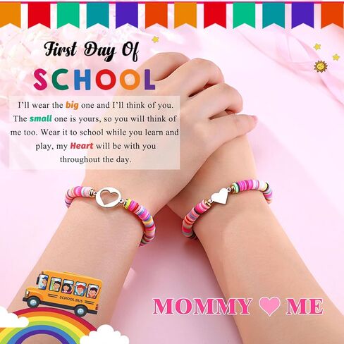First Day of Kindergarten/Pre K/School Mother Daughter Bracelets Matching Heart Wish Bracelet Set for 2 Gifts in Saudi Arabia