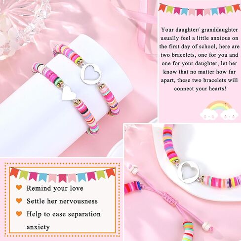 First Day of Kindergarten/Pre K/School Mother Daughter Bracelets Matching Heart Wish Bracelet Set for 2 Gifts in Saudi Arabia