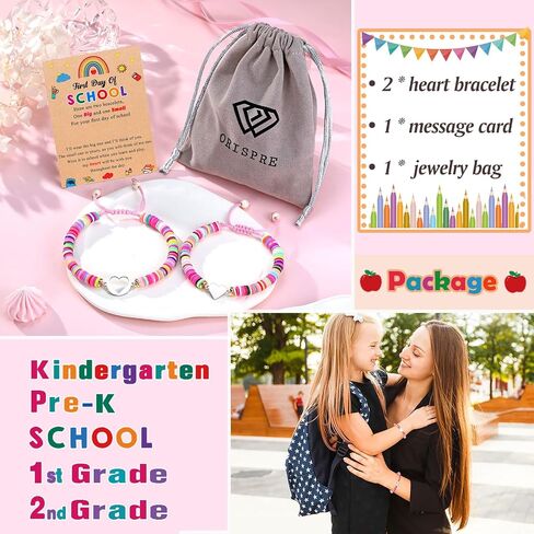 First Day of Kindergarten/Pre K/School Mother Daughter Bracelets Matching Heart Wish Bracelet Set for 2 Gifts in Saudi Arabia