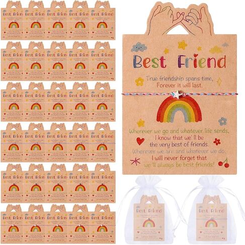 30 مجموعة من أساور الصداقة المنسوجة القابلة للتعديل المصنوعة يدويًا على شكل نجمة مع أفضل بطاقات الأصدقاء وحقائب الأورجانزا من أساور حبل بوهو الساحرة للفتيات والأطفال والنساء وديكورات هدايا الحفلات in Kuwait