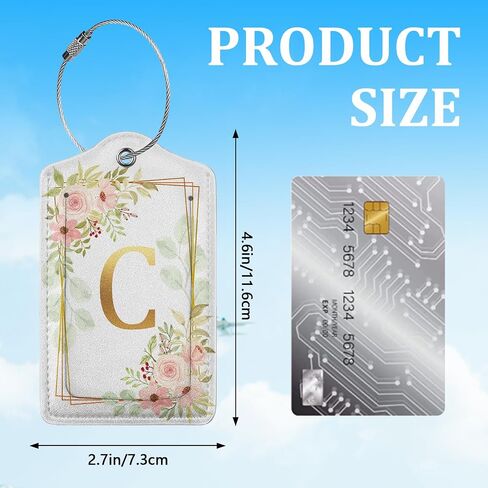 Set of 2 Luggage Tag for Suitcases Floral Letter W PU Leather Luggage Tag with Full Back Privacy Name ID Card Fun Laggage Tags in Saudi Arabia