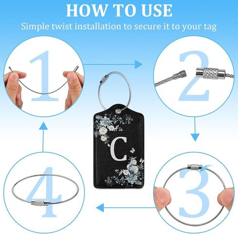 Set of 2 Luggage Tag for Suitcases Floral Letter W PU Leather Luggage Tag with Full Back Privacy Name ID Card Fun Laggage Tags in Saudi Arabia