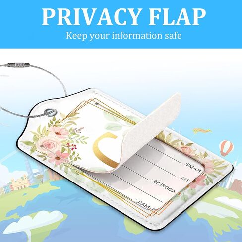Set of 2 Luggage Tag for Suitcases Floral Letter W PU Leather Luggage Tag with Full Back Privacy Name ID Card Fun Laggage Tags in Saudi Arabia