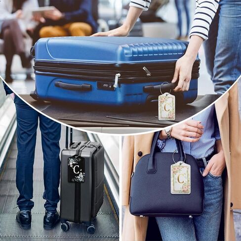 Set of 2 Luggage Tag for Suitcases Floral Letter W PU Leather Luggage Tag with Full Back Privacy Name ID Card Fun Laggage Tags in Saudi Arabia