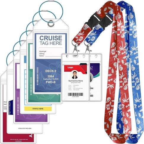6pack Cruise Luggage Tag Holder, 2pack Cruise Lanyard for Ship Cards, for Royal Caribbean & Celebrity, Carnival, Holland, MSC, NCL, Princess etc. Cruise Essentials 2024. Red+Light Blue in Saudi Arabia