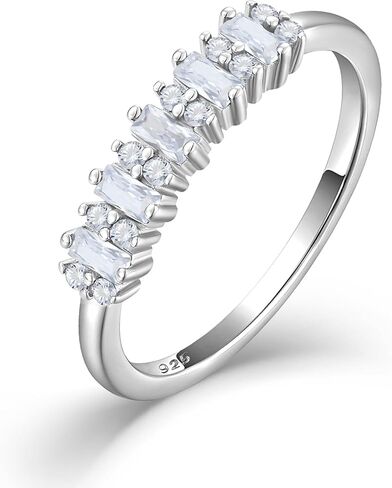 STARCHENIE 925 Sterling Silver Stackable Ring Baguette & Round Cut Half Eternity Band Rings for Women Size 5-10 in Kuwait