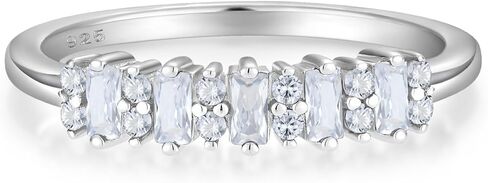 STARCHENIE 925 Sterling Silver Stackable Ring Baguette & Round Cut Half Eternity Band Rings for Women Size 5-10 in Kuwait