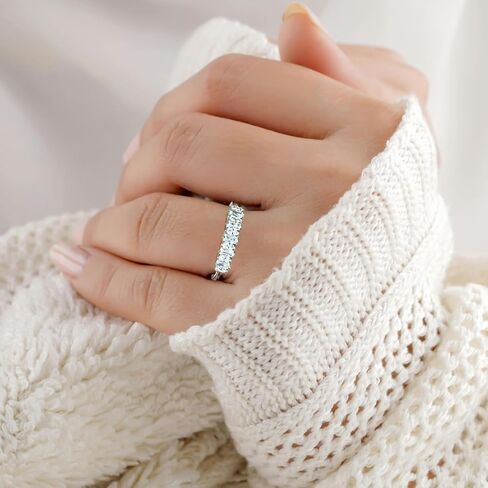 STARCHENIE 925 Sterling Silver Stackable Ring Baguette & Round Cut Half Eternity Band Rings for Women Size 5-10 in Kuwait