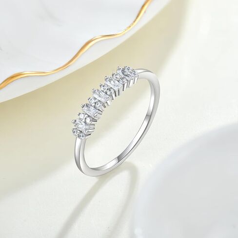 STARCHENIE 925 Sterling Silver Stackable Ring Baguette & Round Cut Half Eternity Band Rings for Women Size 5-10 in Kuwait