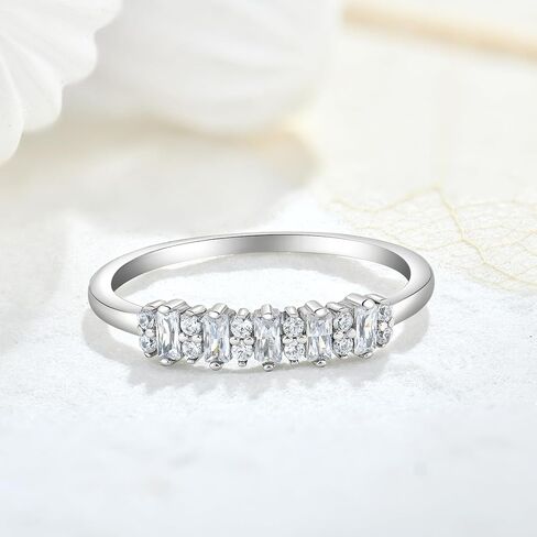 STARCHENIE 925 Sterling Silver Stackable Ring Baguette & Round Cut Half Eternity Band Rings for Women Size 5-10 in Kuwait