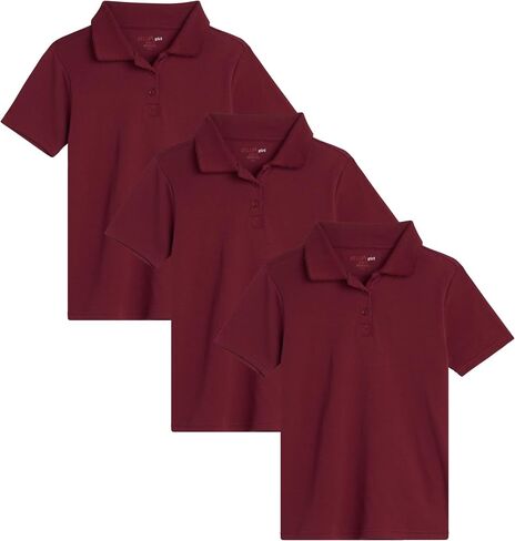 Girls' School Uniform Polo Shirt - 3 Pack Short Sleeve Picot Collar Polo - Interlock Soft Polo for Girls (4-16) in Saudi Arabia