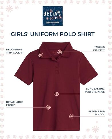 Girls' School Uniform Polo Shirt - 3 Pack Short Sleeve Picot Collar Polo - Interlock Soft Polo for Girls (4-16) in Saudi Arabia